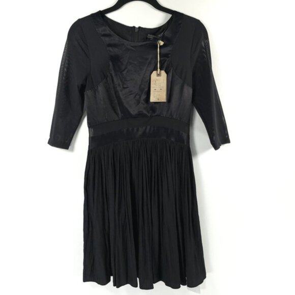 NWT ALL SAINTS ARMOURE Mini DRESS Black Semi Sheer,  Pleated Skirt WD079B Size 4 - Picture 3 of 13